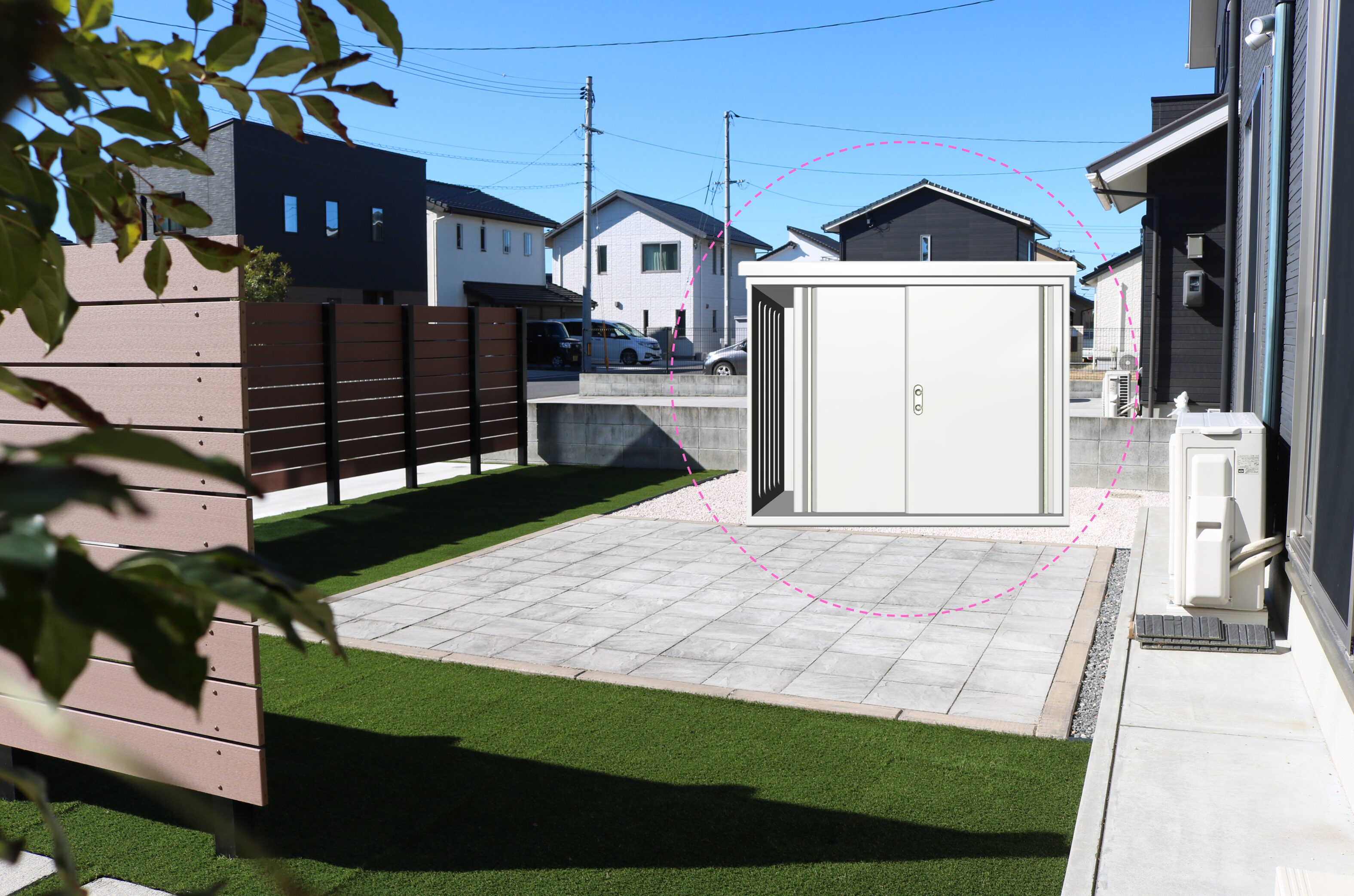 松江市 外構工事 フェンスと駐車場の組み合わせ施工