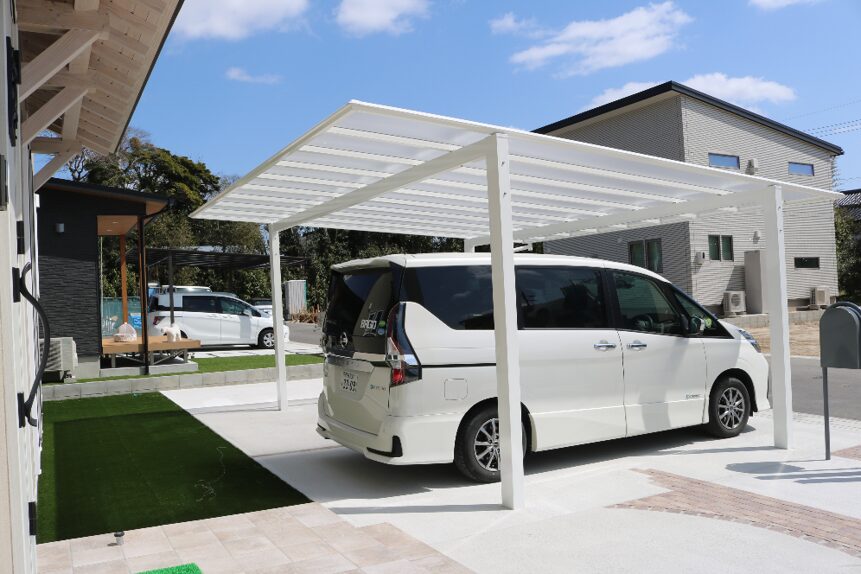 松江市 外構工事 デザインブロックで区切られた駐車スペース