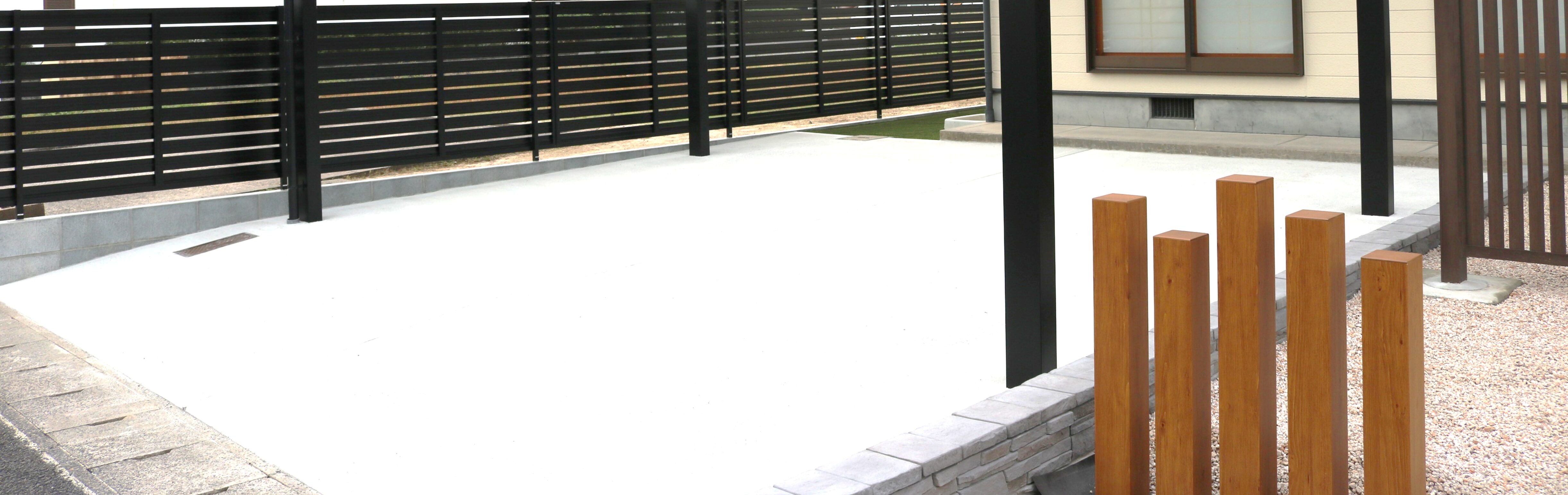 松江市 外構工事 デザイン性のある門柱とアプローチの仕上がり